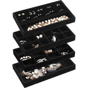 Jewelry Organizer Tray,Stackable Velvet Jewelry Trays,Drawer Inserts Earring Org